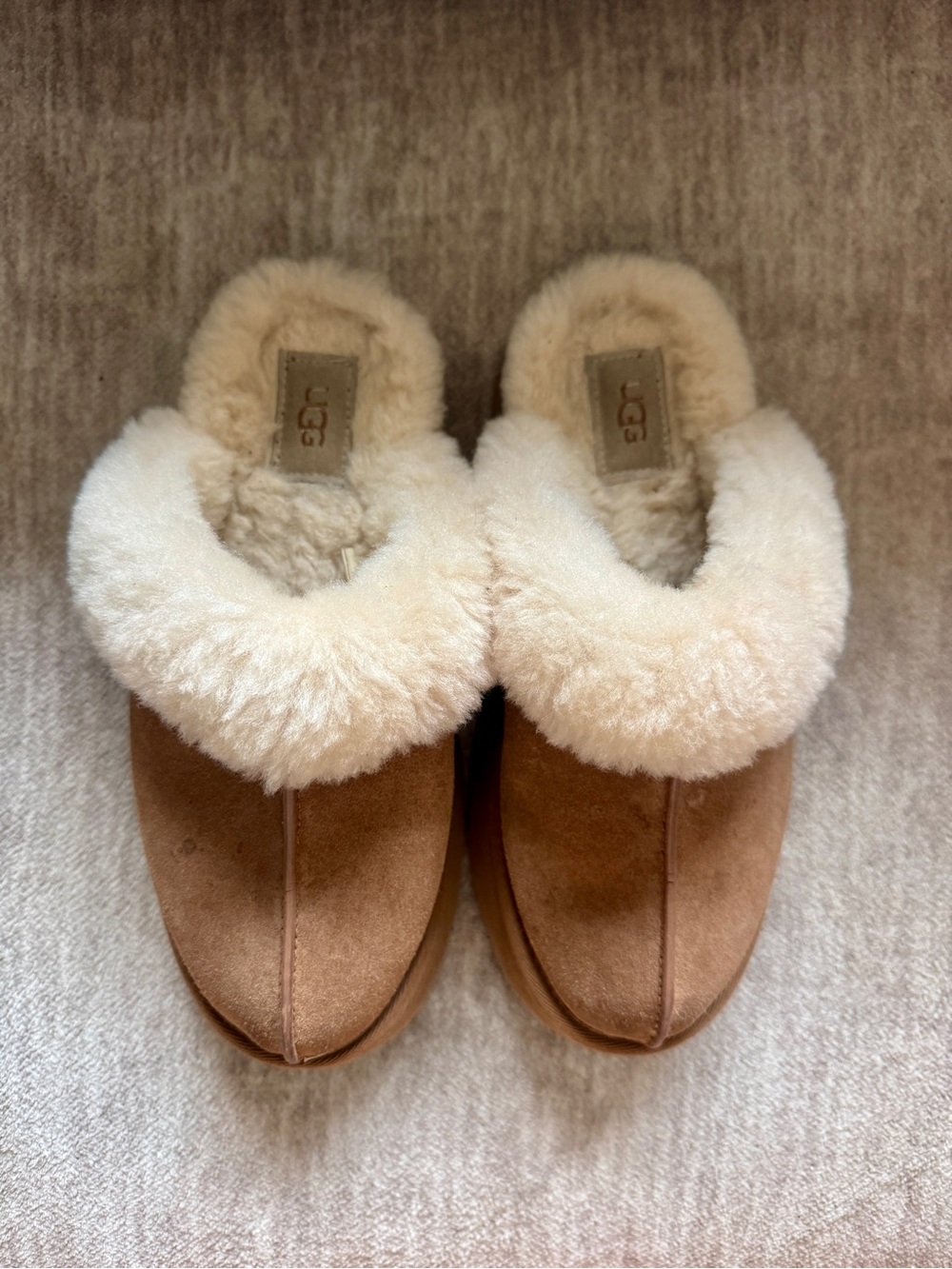 UGG Chestnut Suede Shearling-Lined Slip-On Mules